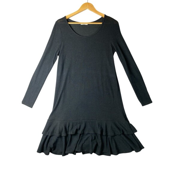 Promesa Women's Black Sweater Dress M Long Sleeve Ruffle Hem Soft Knit Boho USA - Picture 6 of 6